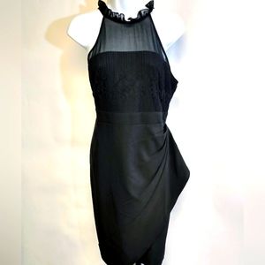 Paper Dolls London Black Midi Dress Lace Ruffle Size 8 EUC